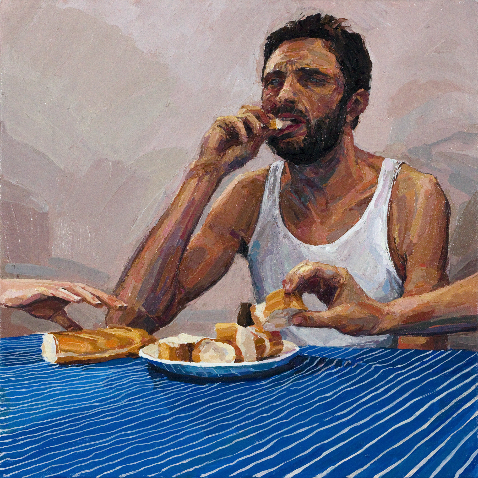 Quique Sena. Ladrones de pan, 2014. Óleo sobre lienzo, 40 x 40 cm.